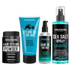 Viking Revolution Sea Salt Spray + Hair Oil + Hair Gel + Styling Powder For Detangling, Moisturizing, Nourishing, Shape & Hold, Softening, Strengthening, Volumizing, All Hair Types