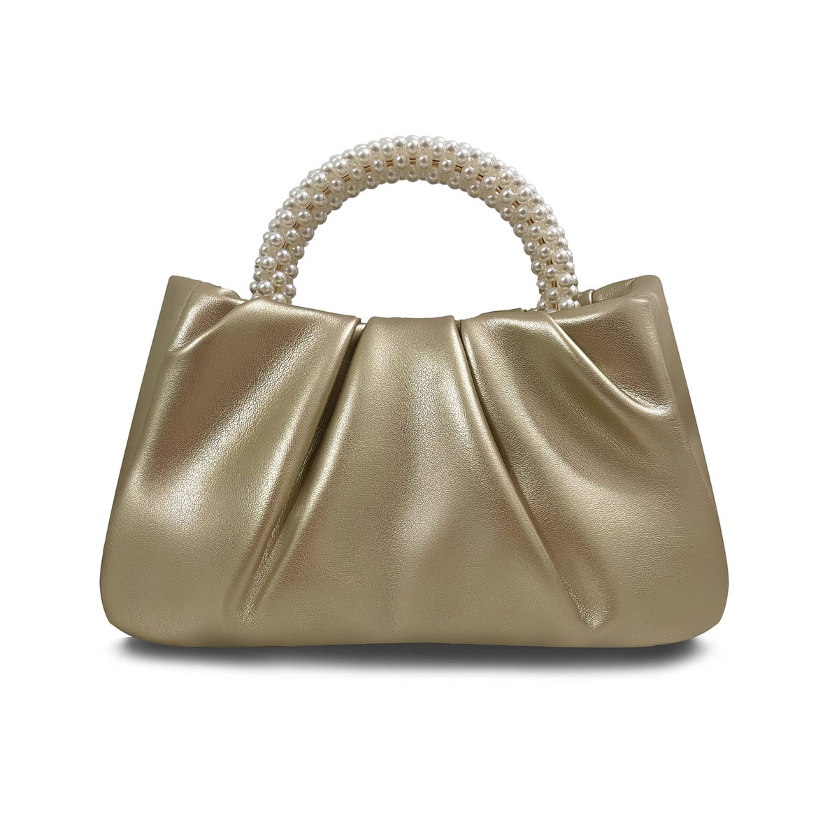 Beatfull Evening Purse Women Small Pearl Handbags Soft Leather Ruched Bag Wedding Bridal Clutch Party Prom Crossbody Purses - Gold