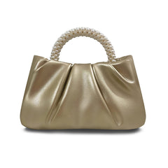 Beatfull Evening Purse Women Small Pearl Handbags Soft Leather Ruched Bag Wedding Bridal Clutch Party Prom Crossbody Purses - Gold