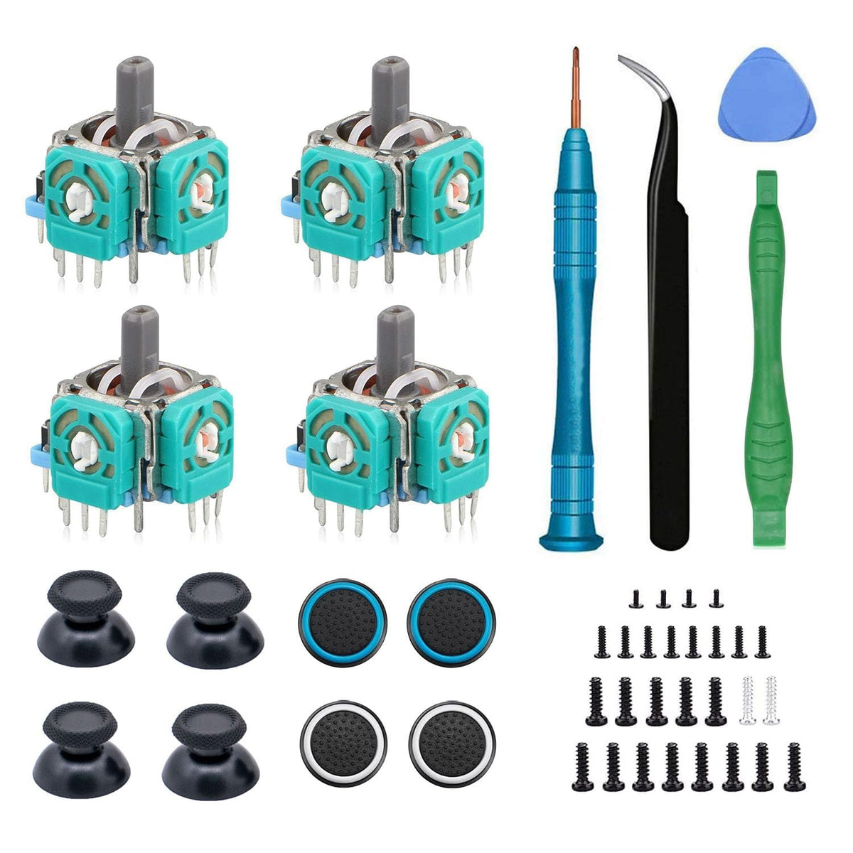 4PCS 3D Analog Joystick Replacement for PS5 Controller, Thumbsticks Repair Tool Kit Compatible with Playstation 5 DualSense Wireless Controller, Drift Damaged Joystick Replacements with Screwdriver