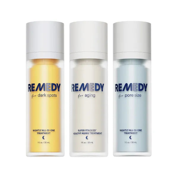 Remedy The Super Stack Trio | 3-Piece Targeted System | Dark Spots, Pore Size & Healthy Aging Treatments | Retinol, Salicylic Acid, Niacinamide, Peptides | Vegan