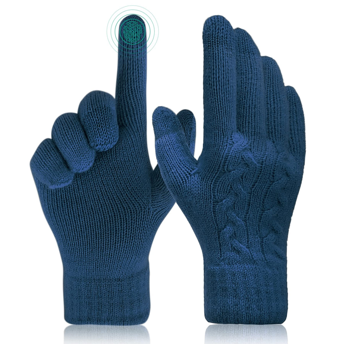 ELECDON Women Touch Screen Gloves - Winter Warm Gloves Touchscreen Mittens Thermal Fleece Lined Knitted Gloves for Outdoor - Blue