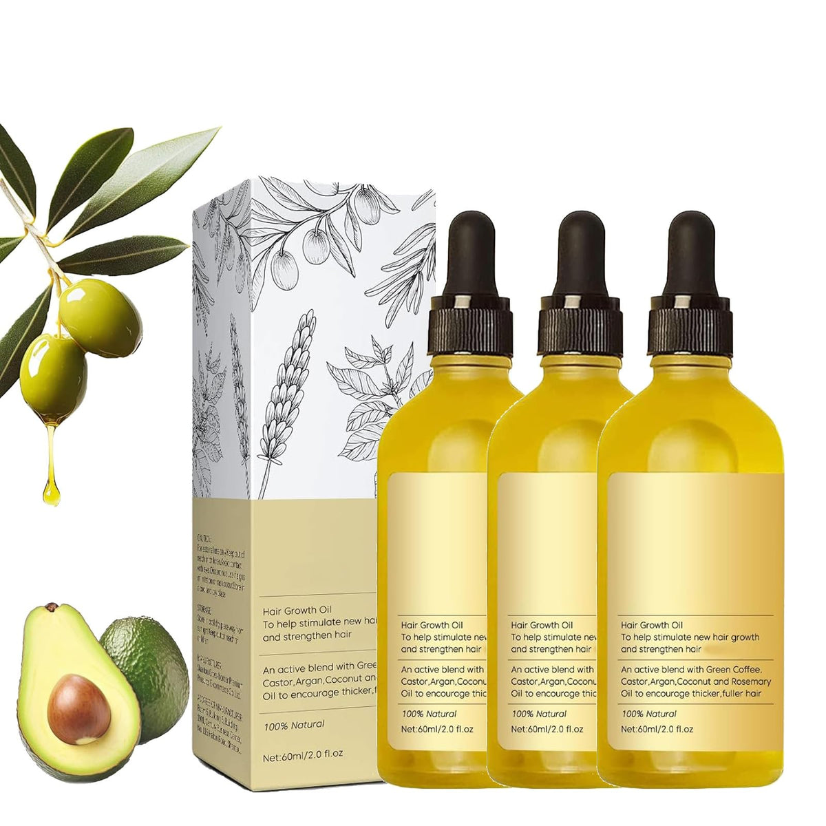 Hey Keratin Veganic Natural Hair Growth Oil, Veganic Rosemary Oil, Natural Hair Growth oil for Black Women, for Women and Men Dry Damaged Thin hair Growth (3 PCS)