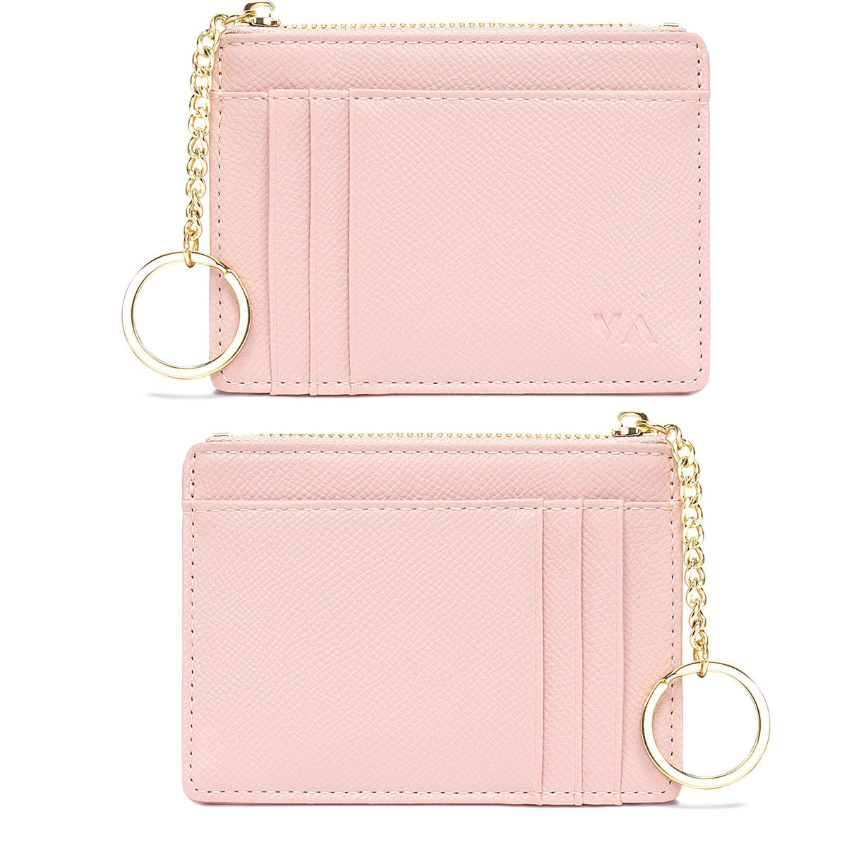 Valentoria Minimalist Small Leather Card Holder Pocket Wallet Womens Coin Purse Handbag (Pink)