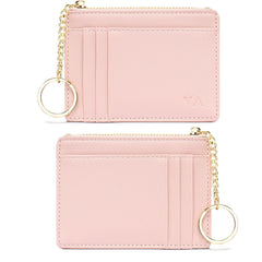 Valentoria Minimalist Small Leather Card Holder Pocket Wallet Womens Coin Purse Handbag (Pink)