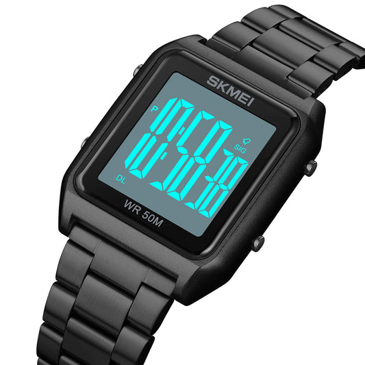 SKMEI Mens Wrist Watch, Business Casual Mens Watches with Stainless Steel Waterproof Chronograph Quartz Watch for Men, Black White, 1.73*1.42*0.47inches, casual