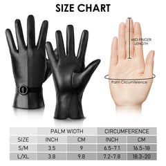 Winter Leather Gloves for Women, Touchscreen Texting Driving Gloves, Warm Fleece Lined Womens Gloves for Cold Weather - Black