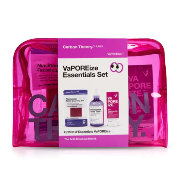 Carbon Theory VaPOREize Niacinamide Skincare Essentials Set for Blemish Prone Ski, Includes 20% Niacinamide Face Serum, Toner and Face Cleansing Bar