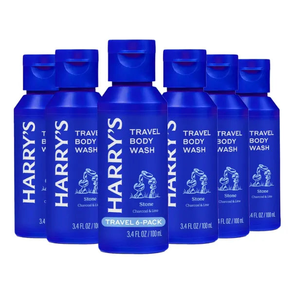 Harry's Body Wash for Men, Stone Scent- Travel Size Toiletries - 3.4 FL Oz, Pack of 6