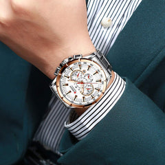 CURREN Quartz Chronograph Analogue Brown Men Wrist Watch CR-8363-Silver White
