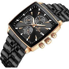 KASTWAVE Square Mens Wrist Watches, Luxury Fashion Analog Quartz Watch, Classic Big Face Chronograph Waterproof Luminous Date Stainless Business Watches for Men