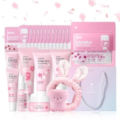 LAIKOU Sakura Skincare Set for Teen Girls, Complete 34PCS Face Care Kit, Christmas Pamper Gift Set for Women & Teenage Girls, Hydrating & Nourishing Travel Friendly Daily Facial Skincare Routine
