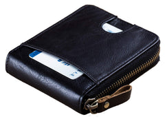 BULLCAPTAIN Mens Genuine Leather Zipper Wallet RFID Blocking Bifold Secure Zip Around Wallets Multi Credit Card Holder Purse (black)
