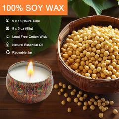 Scented Candles Gift Set, 9pcs Natural Soy Wax Jar Candle Long Lasting Portable Aromatherapy Candle for Home Scented, Various Fragrance Tin Candle Stress Relief for Bath Yoga SPA Sleep Festival Party