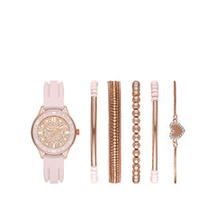 Skechers Women's Quartz Watch Gift Set - Pink Rose Gold Set