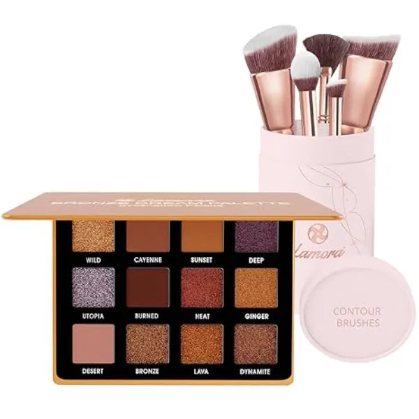 Lamora Eyeshadow Palette (Bronze) with Contour Brush Set