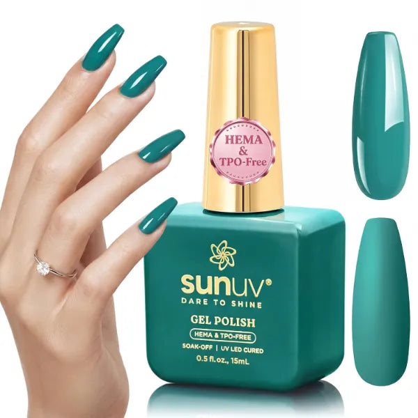 SUNUV 15ml Hema Free TPO Free Gel Nail Polish, Soak Off UV/LED Nail Gel Long Lasting Gel Polish, High Gloss, Salon Quality Nail Art Manicure, Ideal DIY Home Gift for Women-Abyss Green