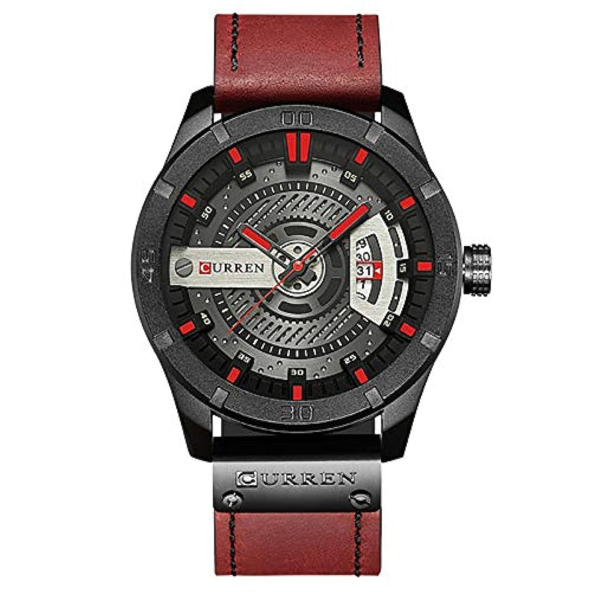 CURREN 8301 Men's Quartz Leather Date Display Waterproof Watch - Red