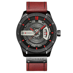 CURREN 8301 Men's Quartz Leather Date Display Waterproof Watch - Red