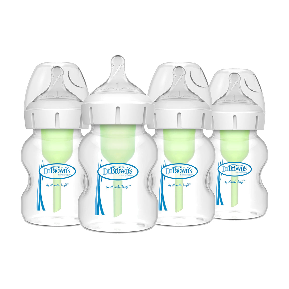 Dr. Brown's Natural Flow Anti-Colic Options+ Wide-Neck Baby Bottles 5 oz/150 mL, with Level 1 Slow Flow, 4 Pack, 0m+