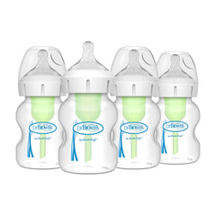 Dr. Brown's Natural Flow Anti-Colic Options+ Wide-Neck Baby Bottles 5 oz/150 mL, with Level 1 Slow Flow, 4 Pack, 0m+