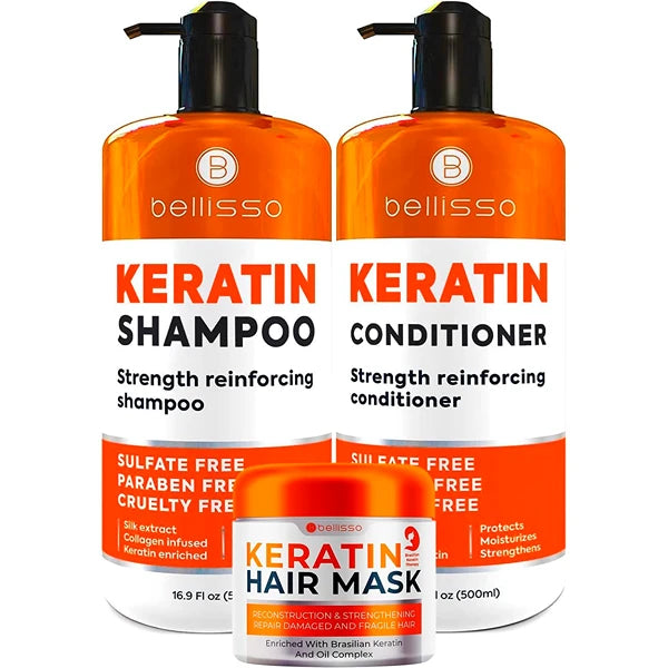 BELLISSO Keratin Conditioner and Keratin Enriched Shampoo and Keratin Hair Mask