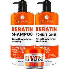 BELLISSO Keratin Conditioner and Keratin Enriched Shampoo and Keratin Hair Mask