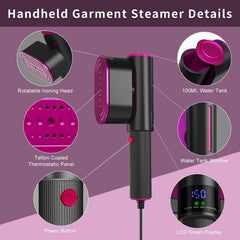 Garment Steamer, Portable Handheld Garment Steamer with Rotatable Ironing Panel, Both Wet Steam and Dry Iron, Clothes Steamer for Home and Travel, Strong Penetrating Foldable Fabric Wrinkles Remover