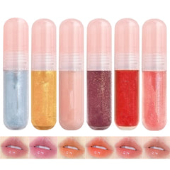 6 Colors Hydrating Glitter Lip Gloss Set, Shimmer Tinted Lip Oil, Clear Glossy Lip Gloss, Cute Moisturizing Shimmer Lip Glow Oil Long Lasting Liquid Lipstick Crystal Jelly Watery Lip Glaze for Girls