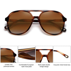SOJOS Retro Vintage Polarized Sunglasses Double Bridge Brow Bar Square Aviators SJ2174