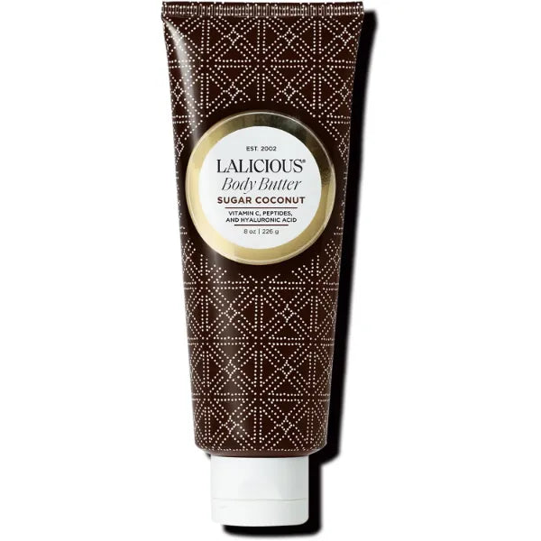 LaLicious Sugar Coconut Hydrating Body Butter, Contains Vitamin C, Peptides, and Hyaluronic Acid - 8 Ounces