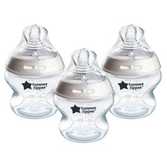 Tommee Tippee Closer to Nature Baby Bottles, Slow-Flow Breast-Like Teat with Anti-Colic Valve, 150ml, Pack of 3, Mixed Colours