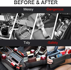REKOBON Car Seat Gap Filler Pack of 2, Car Seat Gap Storage Box with Cup Holder, PU Leather Car Organizer Front Seat Filler for Drive and Passenger Side