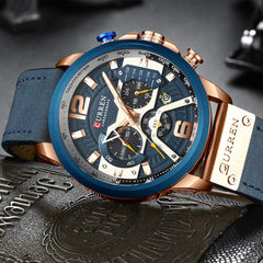 CURREN Herren-Armbanduhr, Quarz, analog, Kalender, Armbanduhr fr Herren, modische wasserdichte Armbanduhr mit Lederband - multi