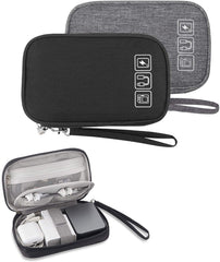 KIENAI 2 Pack Small Travel Cable Organizer, Portable Phone Accessory Organizer, All-In-One Soft Carrying Case for Hard Drive, Power Cord, Charger, Headphones, USB, SD Card (Black+Grey)