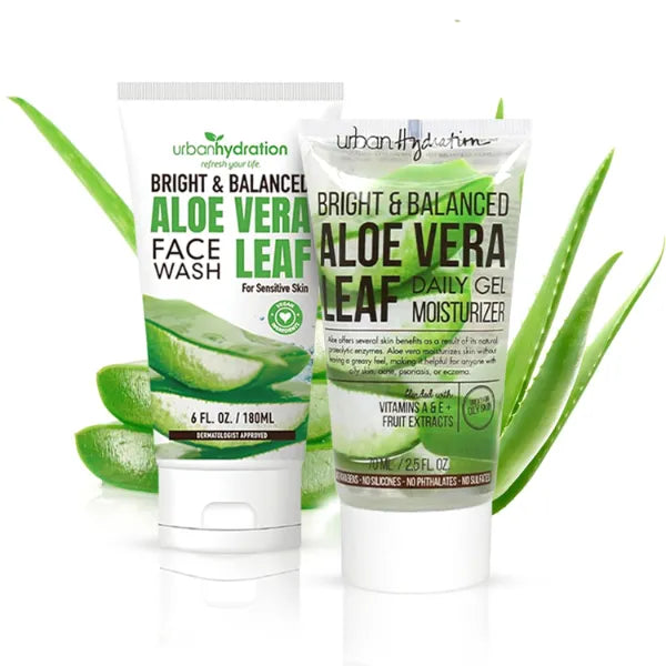 Urban Hydration Aloe Face Wash & Gel Moisturizer Bundle | Hydrating, Acne-Fighting, Lightweight, Smooth Skin | For All Skin Types | Bright & Balanced Skincare Duo | 6oz + 2.5oz