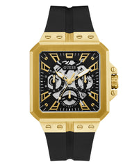 GUESS Men's 42mm Watch - Black Strap Black Dial Gold Tone Case