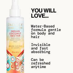 Pacifica Beauty, Indian Coconut Nectar Hair Perfume & Body Mist, Coconut and Creamy Vanilla Scent, Natural + Essential Oils, Alcohol Free, 100% Vegan and Cruelty Free, Clean Fragrance