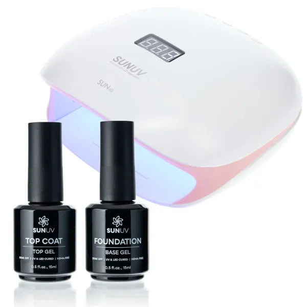 SUNUV SUN4S 48W LED UV Light Nails Lamp, 15ml Top and Base Coat Gel Polish Set Home and Salon Use Pink