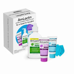 AmLactin Award-Winning Essentials Skin Care Set - Daily Nourish 12% Lotion, Ultra Smoothing Cream, Foot Repair Cream & Moisturizing Socks - Lactic Acid Moisturizer Gift Set