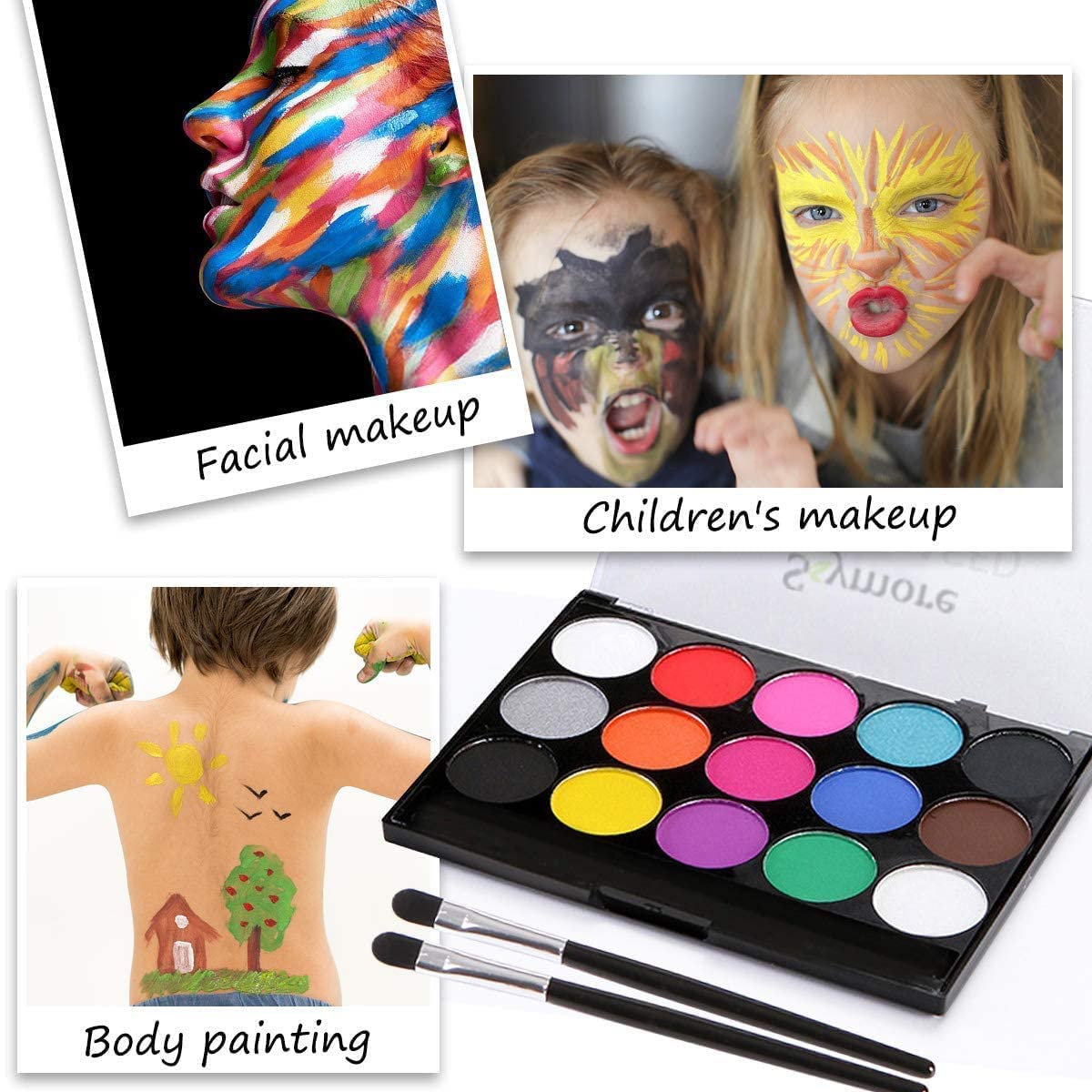 LIENJAER Face Paint Kit, Professional Quality Face & Body Paint, 15 Colors & 2 Brushes Makeup Face Paint Palette Set, Ideal for Halloween Party Face Painting, Cosplay, Thanksgiving, Christmas