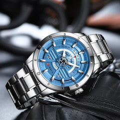 CURREN Original Brand 8381 Stainless Steel Band Wrist Watch For Men With Brand (Box)-8381 - SILVER SKY BLUE