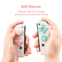 GeekShare Silicone Cross D-Pad Button Caps Set Joystick Cover - ABXY Key Buttons Sticker Compatible with Switch/OLED Game Console - Frog & Axolotl