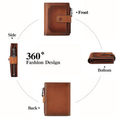 KASTWAVE Genuine Leather Wallets for Men, Bifold RFID Blocking Wallet, Small Compact Card Case Purse with Zipper, Ladies Card Holder Wallet with id Window (Brown)