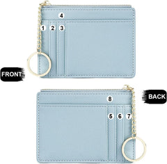 Valentoria slim rfid blocking card holder small pocket wallet keychian zipper coin purse minimalist leather cash & coin & cards case for women men, blue, s, 801, T801
