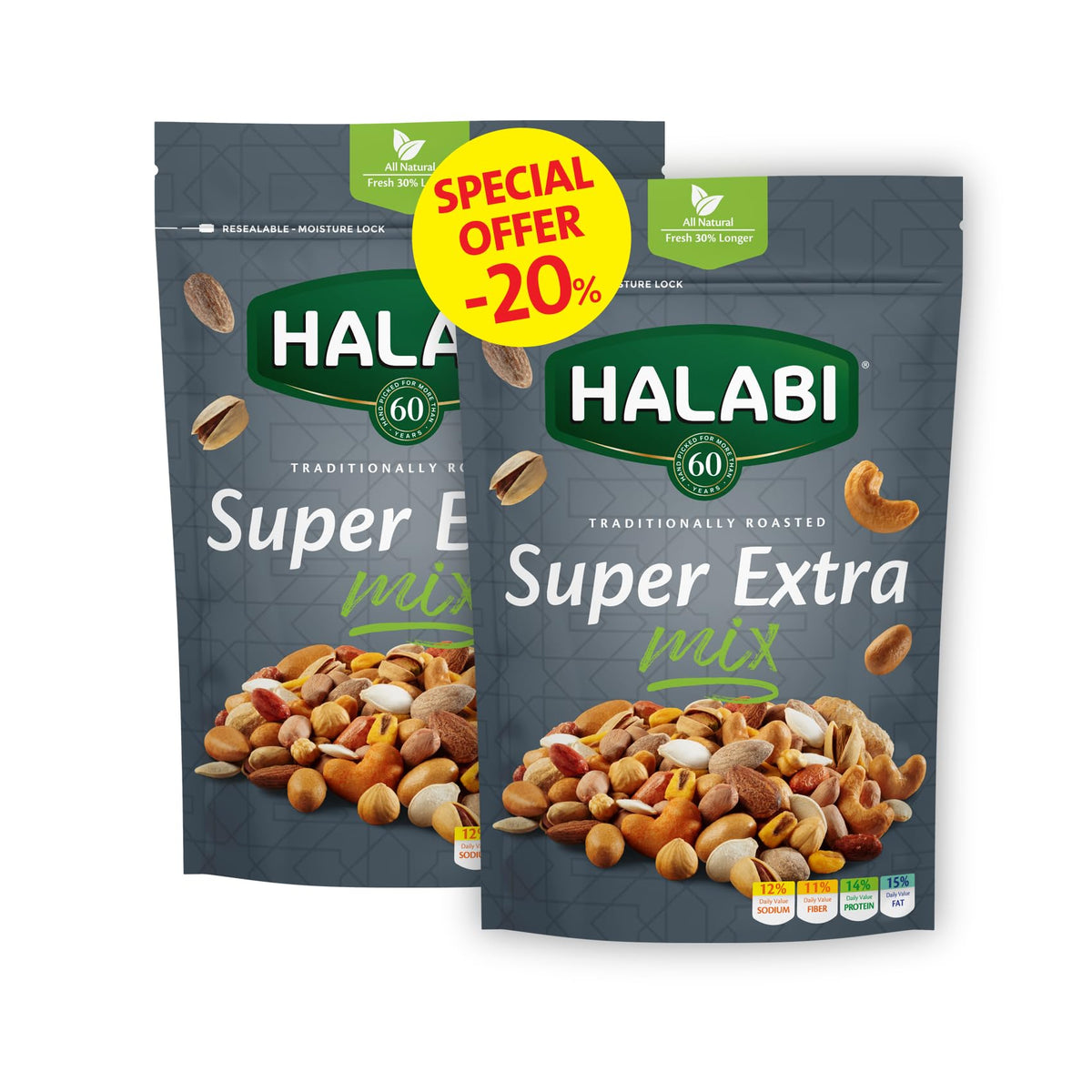 Halabi Traditionally Roasted Super Extra Mix Nuts, Dual Pack - 300g