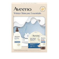 Aveeno Winter Skincare Essential Gift Set with Skin Relief Moisturizing Lotion, Skin Relief Repairing Foot Mask, & Skin Relief Hand Cream for Nourishing Dry Winter Skin Care, 3 items