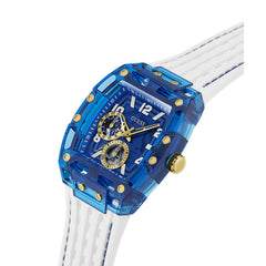 GUESS Silicone Analog Blue Dial White Strap Men's Watch-Gw0499G6