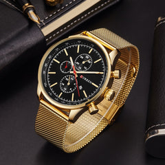 CURREN Men's Sports Waterproof Stainless Steel Date Watch Gold Black