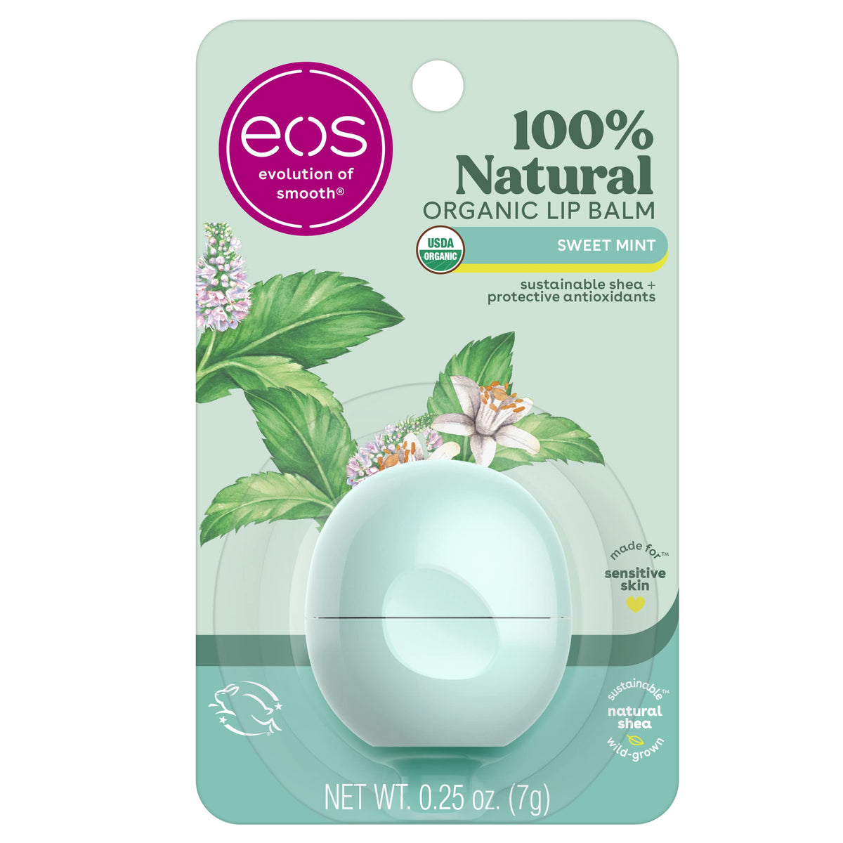 EOS 100% Natural & Organic Lip Balm- Sweet Mint, Dermatologist Recommended, All-Day Moisture, Made for Sensitive Skin, Lip Care, 0.25 oz